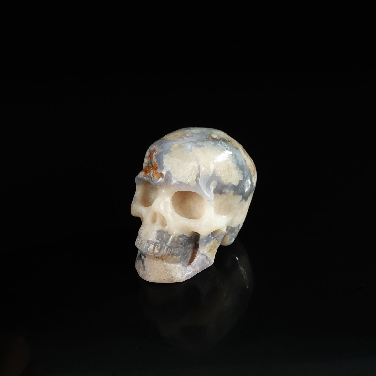2.2" Blue Flower Agate Crystal Skull Carving - Unique Piece #BF07