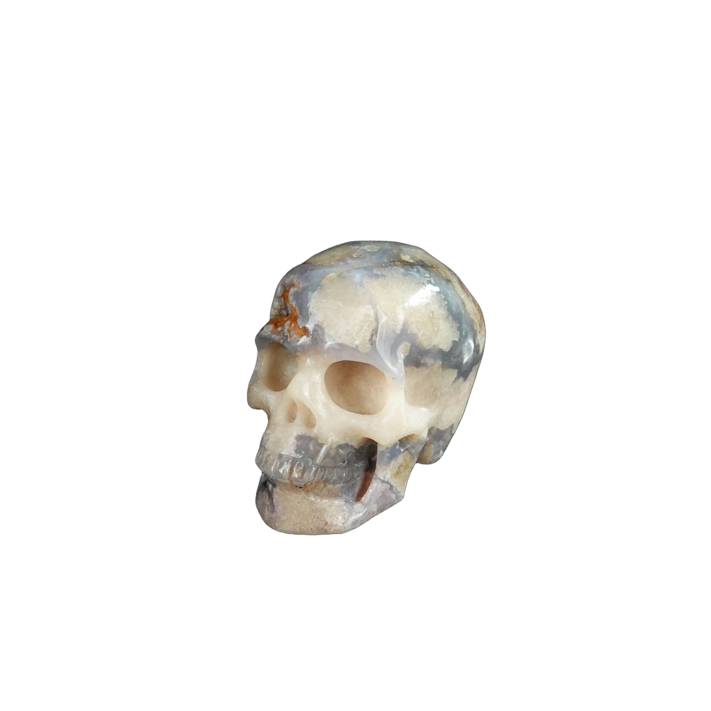 2.2" Blue Flower Agate Crystal Skull Carving - Unique Piece #BF07