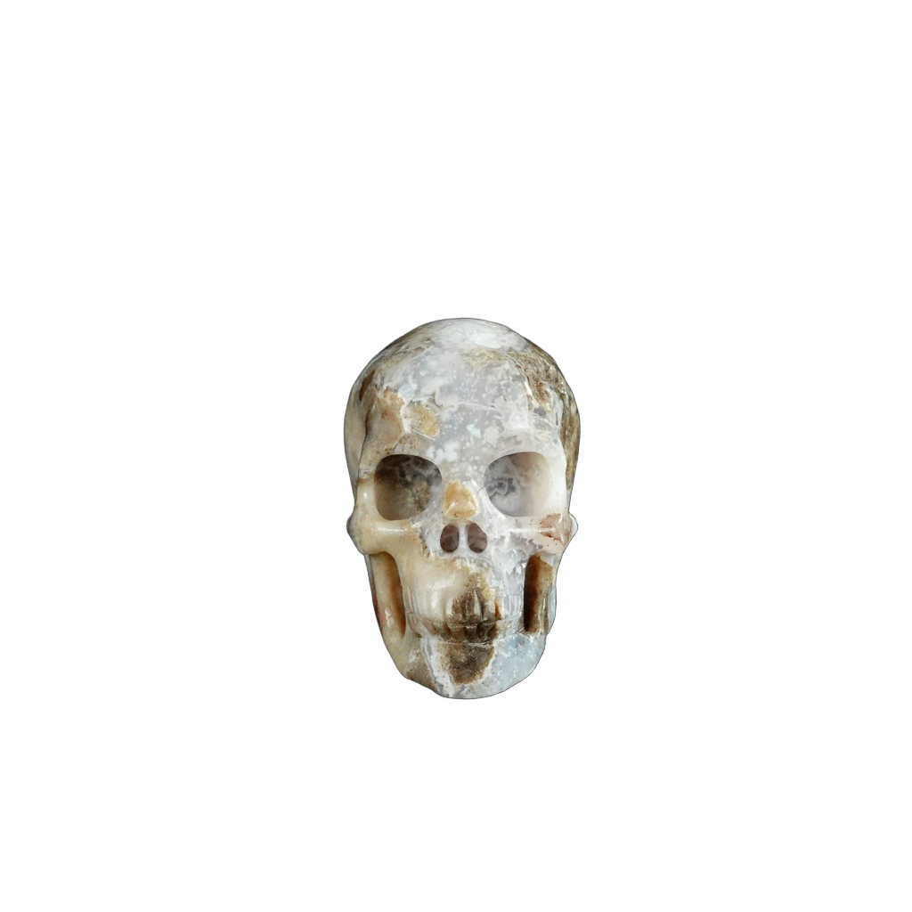 2.2" Blue Flower Agate Crystal Skull Carving - Unique Piece #BF08