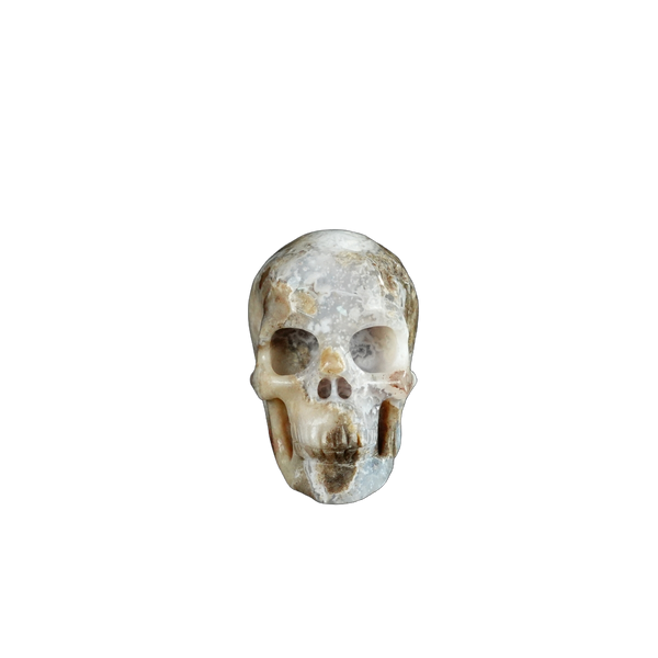2.2" Blue Flower Agate Crystal Skull Carving - Unique Piece #BF08