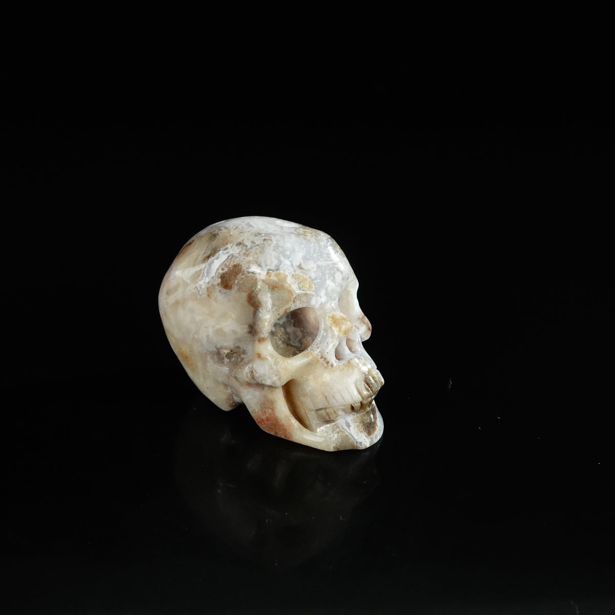 2.2" Blue Flower Agate Crystal Skull Carving - Unique Piece #BF08