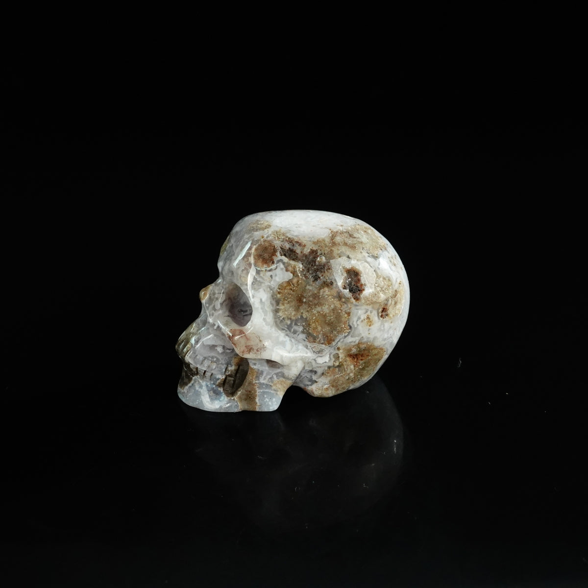 2.2" Blue Flower Agate Crystal Skull Carving - Unique Piece #BF08