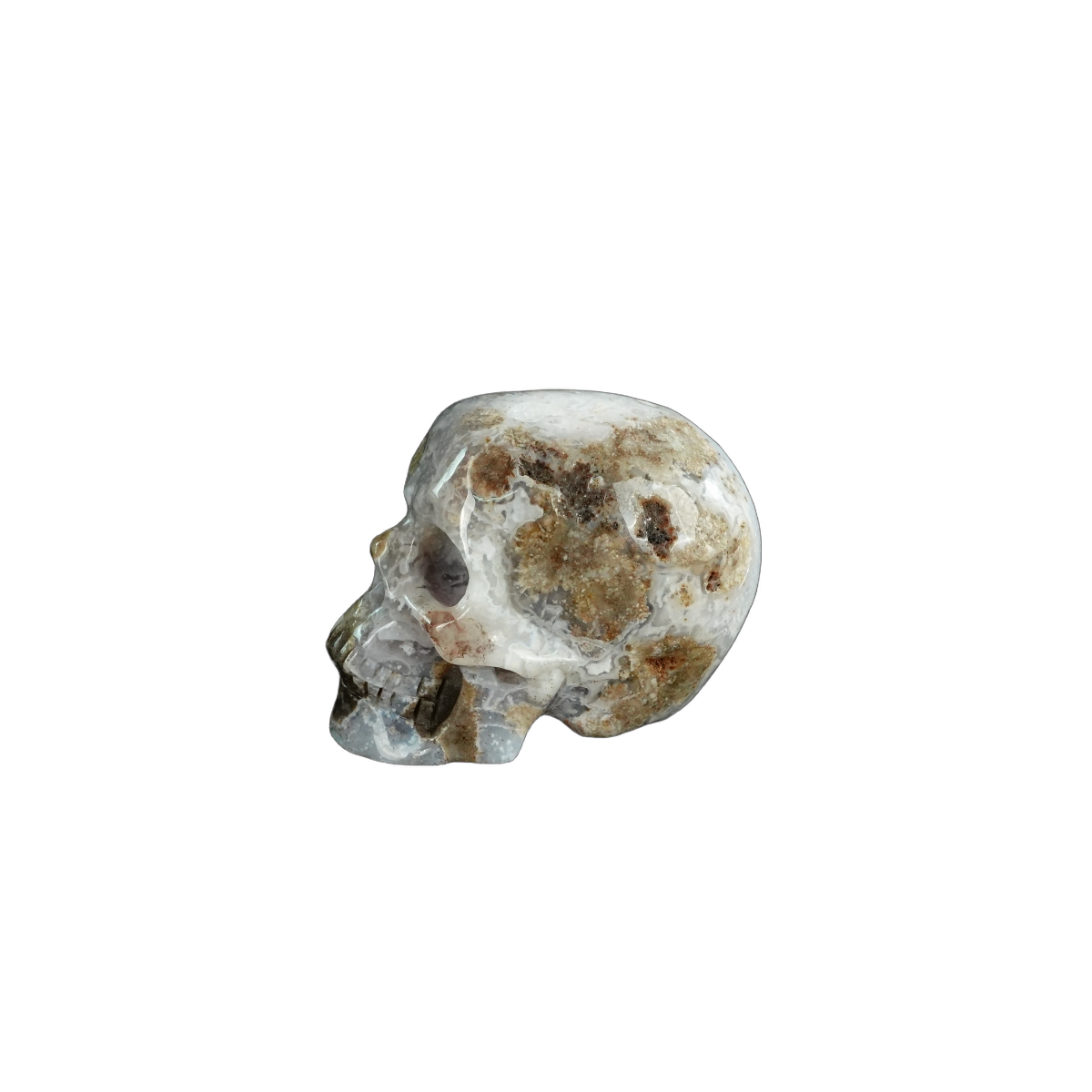2.2" Blue Flower Agate Crystal Skull Carving - Unique Piece #BF08