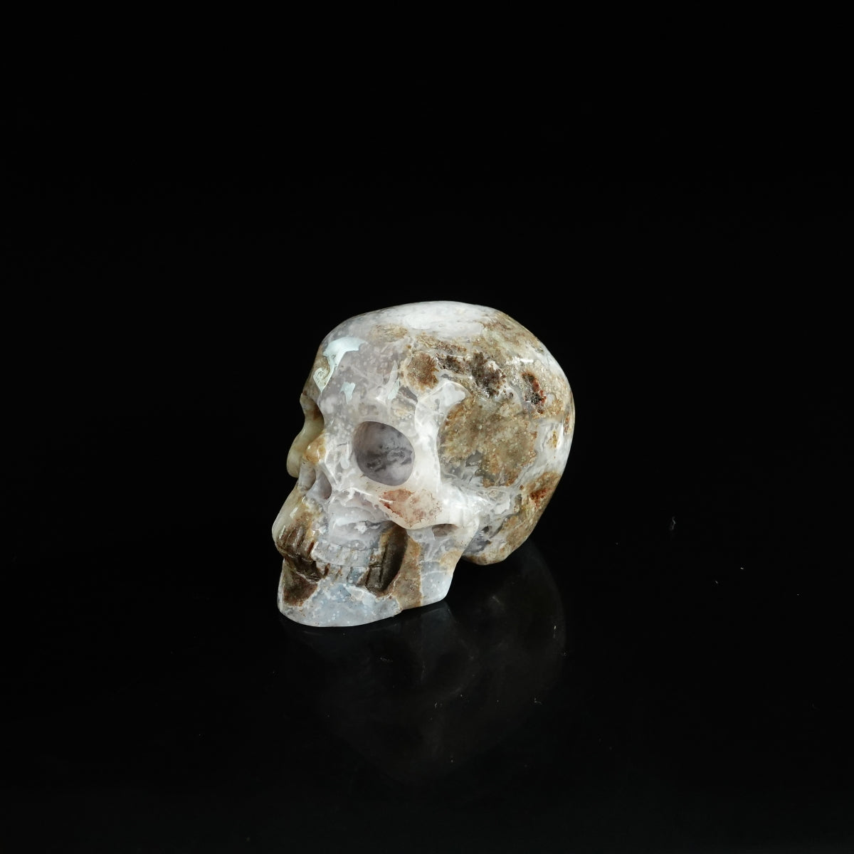 2.2" Blue Flower Agate Crystal Skull Carving - Unique Piece #BF08