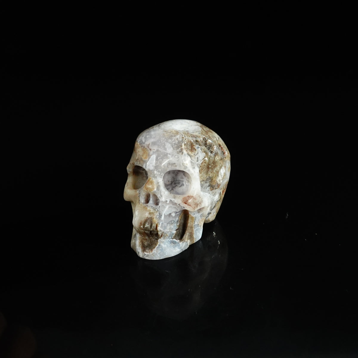 2.2" Blue Flower Agate Crystal Skull Carving - Unique Piece #BF08