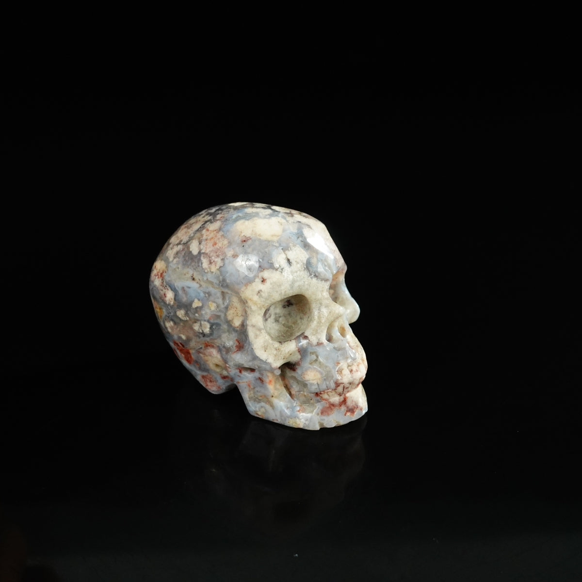2.2" Blue Flower Agate Crystal Skull Carving - Unique Piece #BF09