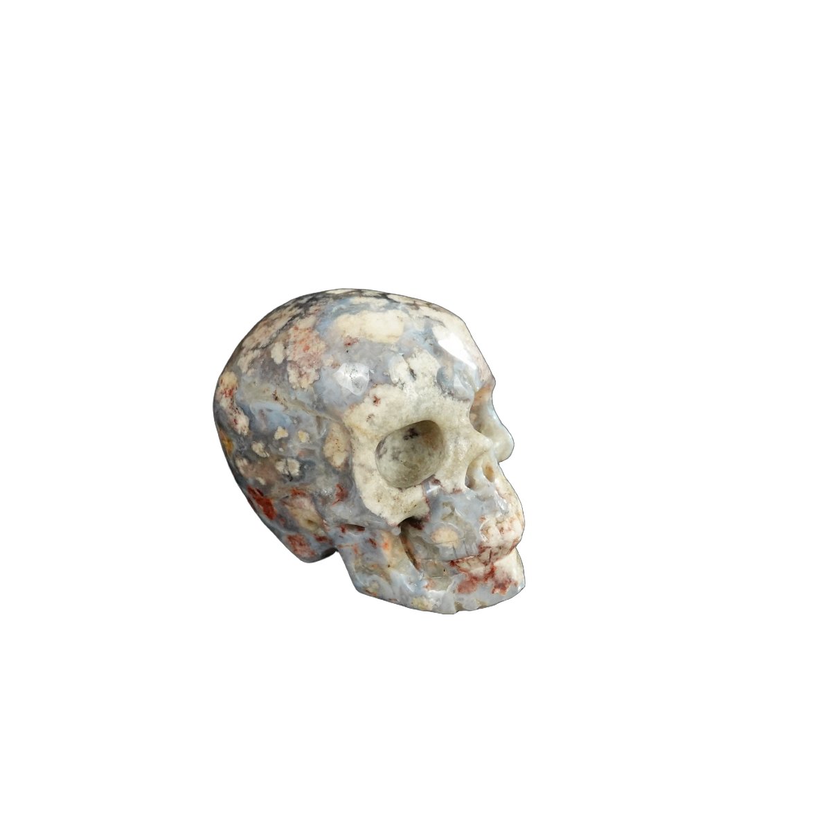 2.2" Blue Flower Agate Crystal Skull Carving - Unique Piece #BF09