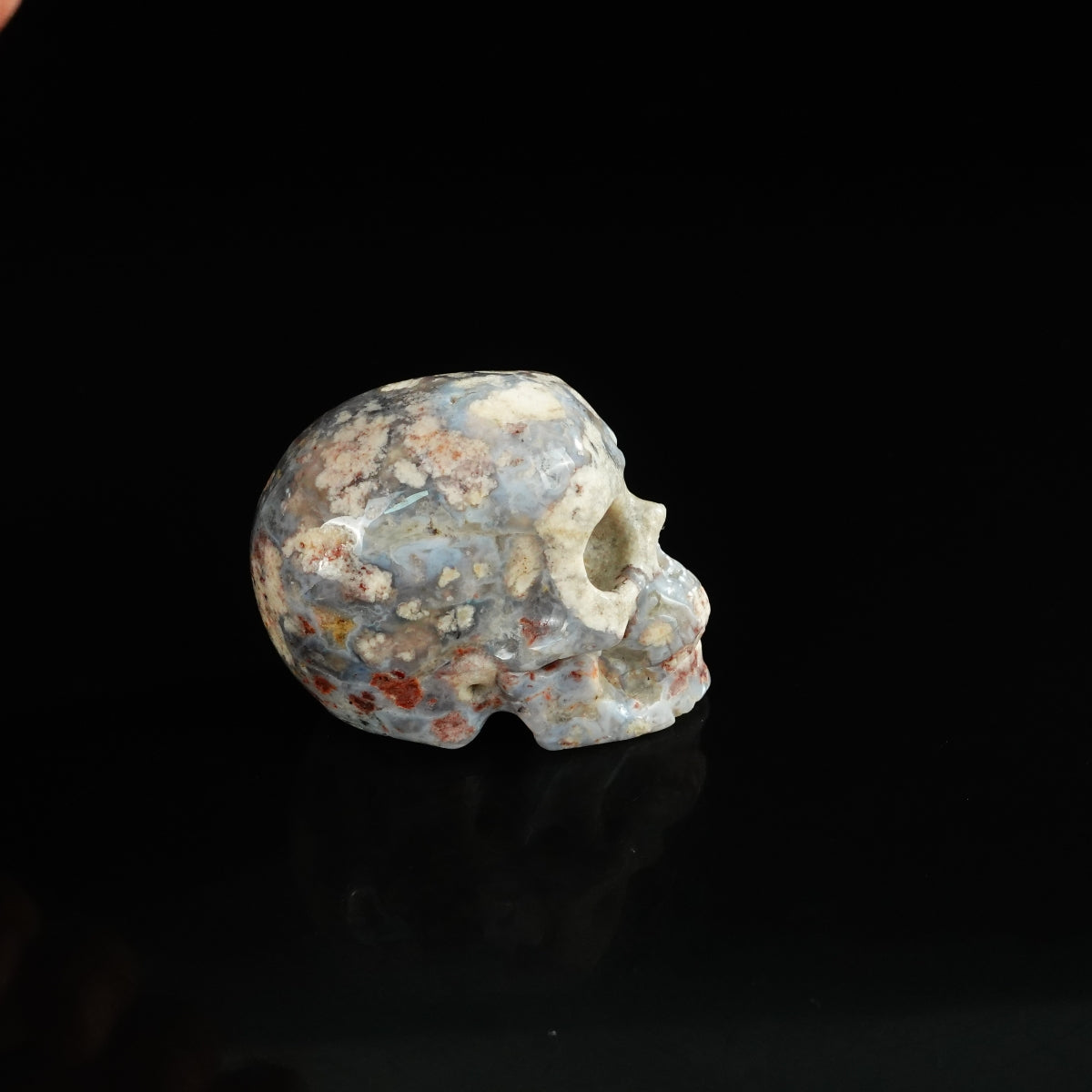 2.2" Blue Flower Agate Crystal Skull Carving - Unique Piece #BF09