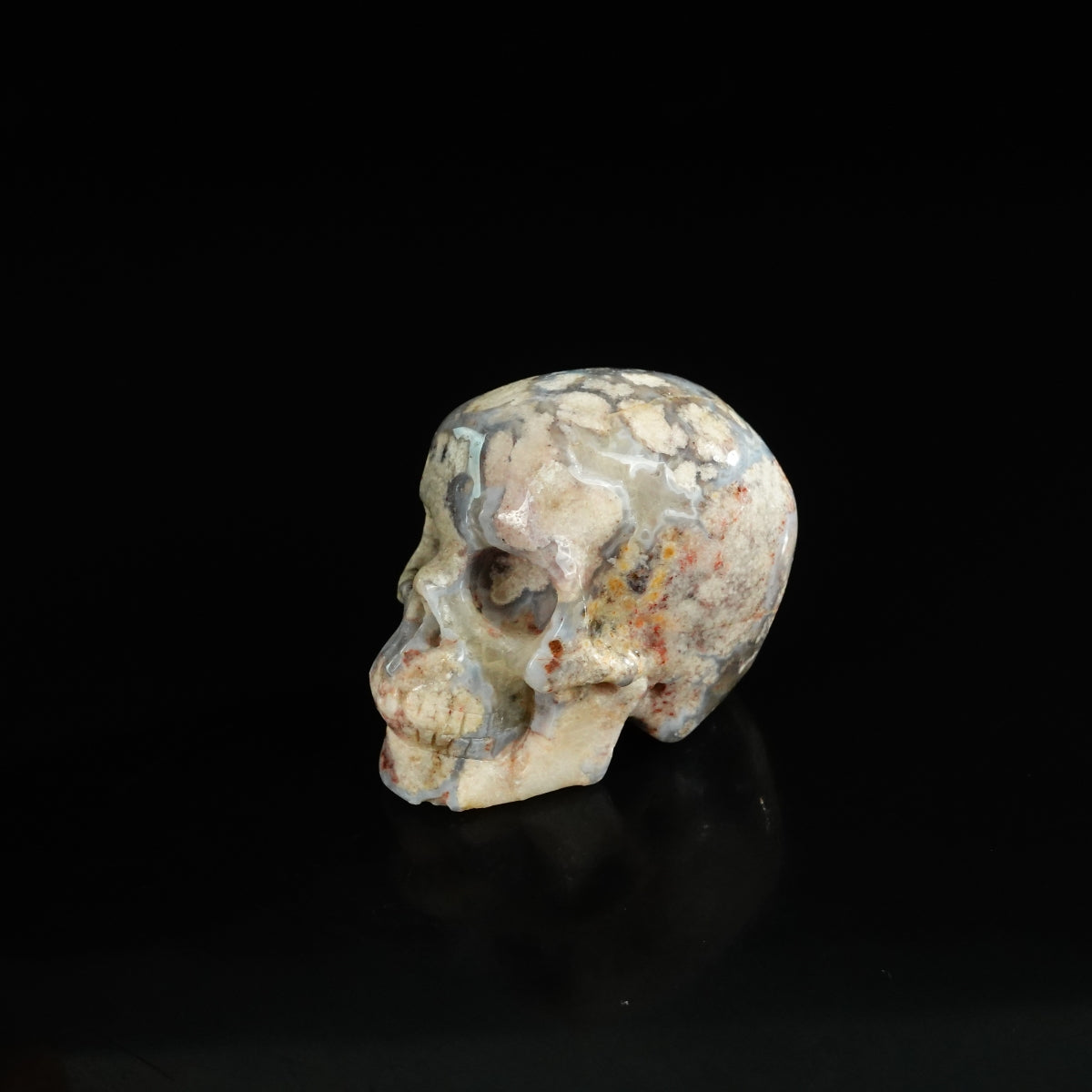 2.2" Blue Flower Agate Crystal Skull Carving - Unique Piece #BF09