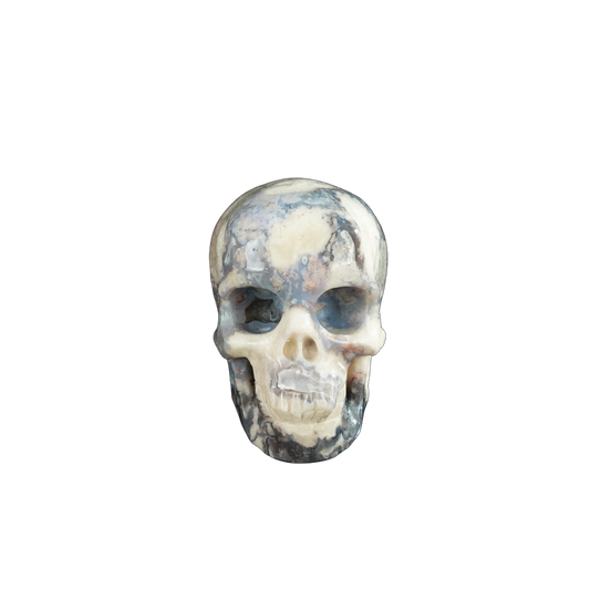 2.2" Blue Flower Agate Crystal Skull Carving - Unique Piece #BF10