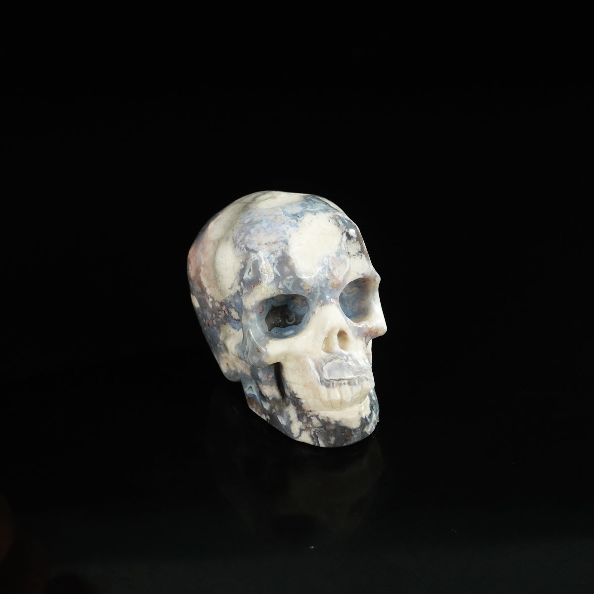 2.2" Blue Flower Agate Crystal Skull Carving - Unique Piece #BF10