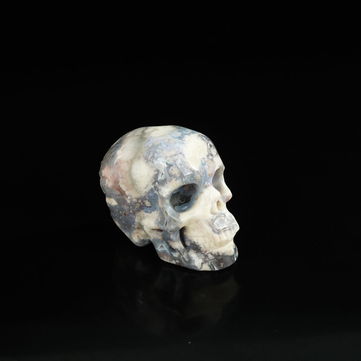 2.2" Blue Flower Agate Crystal Skull Carving - Unique Piece #BF10