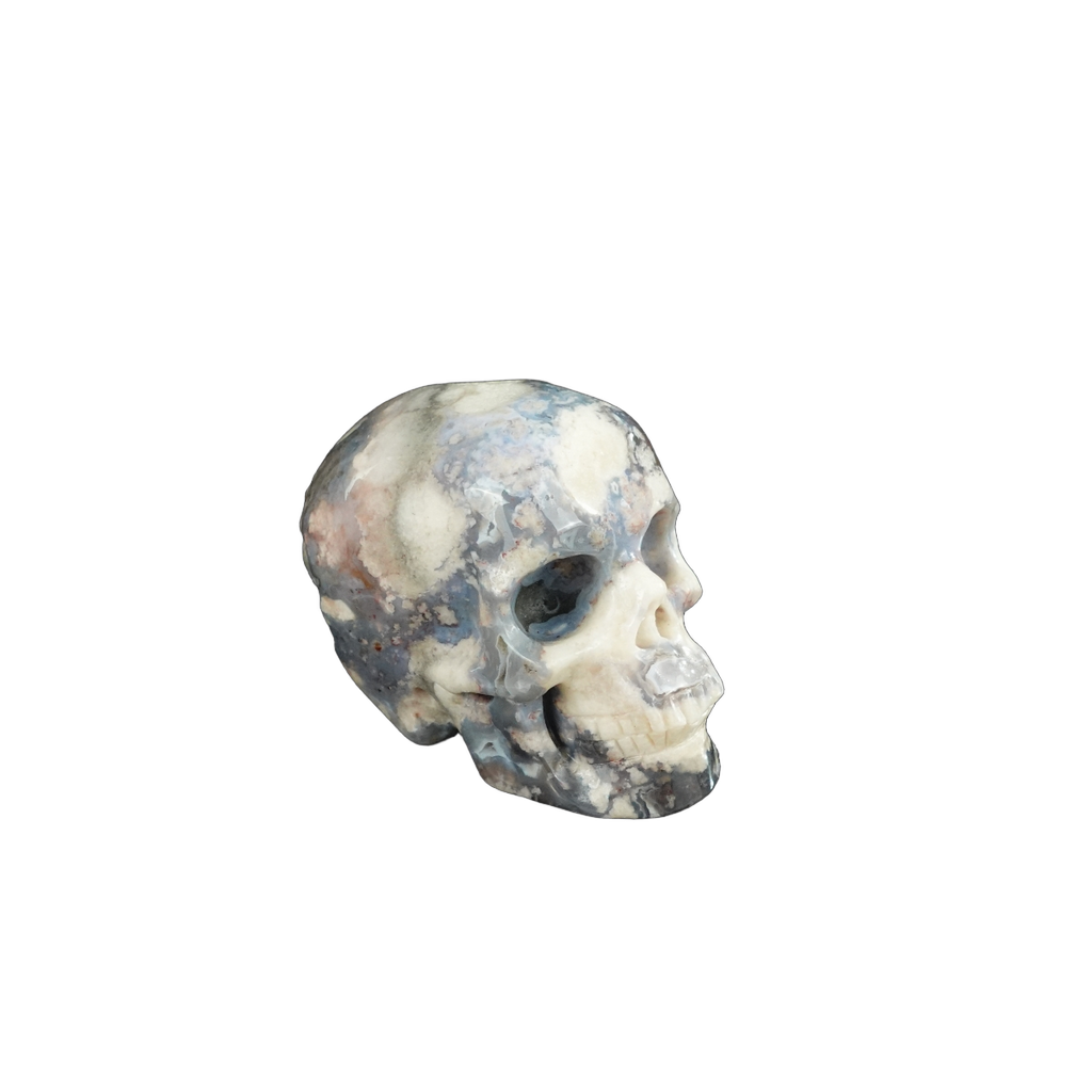 2.2" Blue Flower Agate Crystal Skull Carving - Unique Piece #BF10