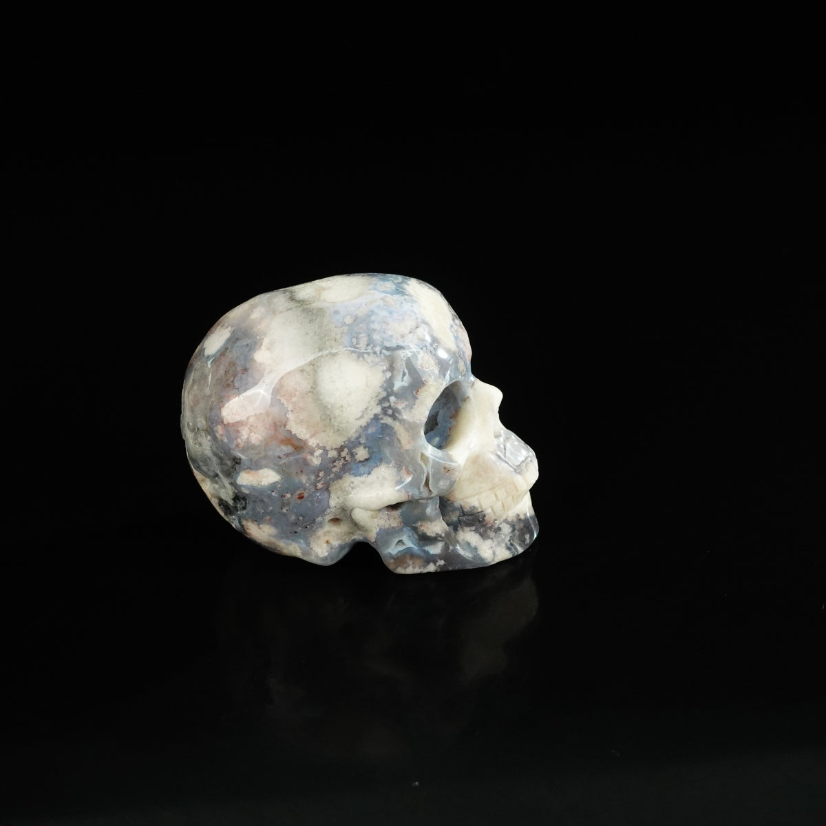 2.2" Blue Flower Agate Crystal Skull Carving - Unique Piece #BF10