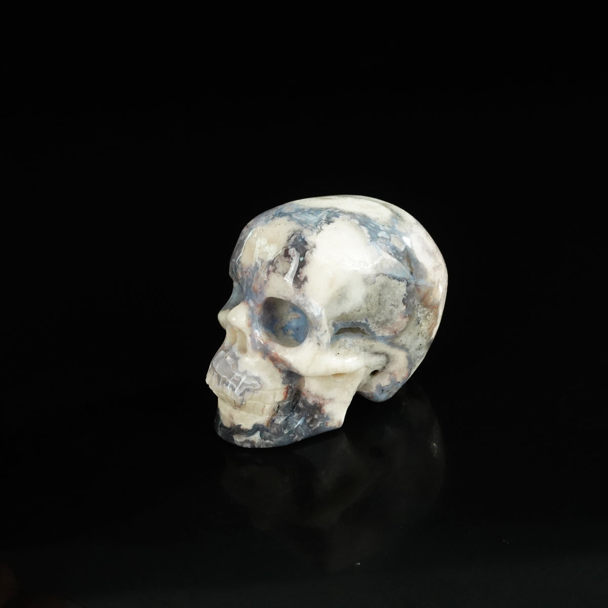 2.2" Blue Flower Agate Crystal Skull Carving - Unique Piece #BF10