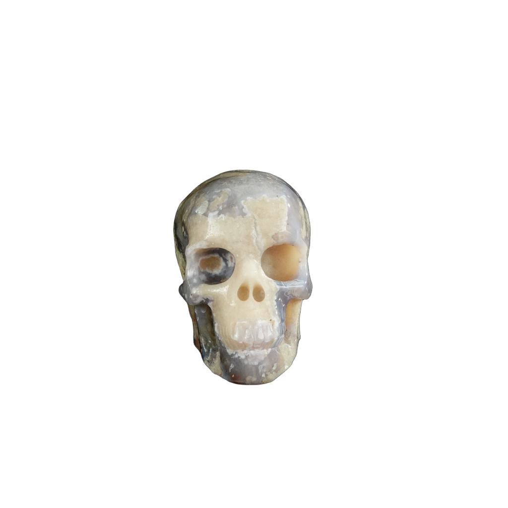 2.2" Blue Flower Agate Crystal Skull Carving - Unique Piece #BF13