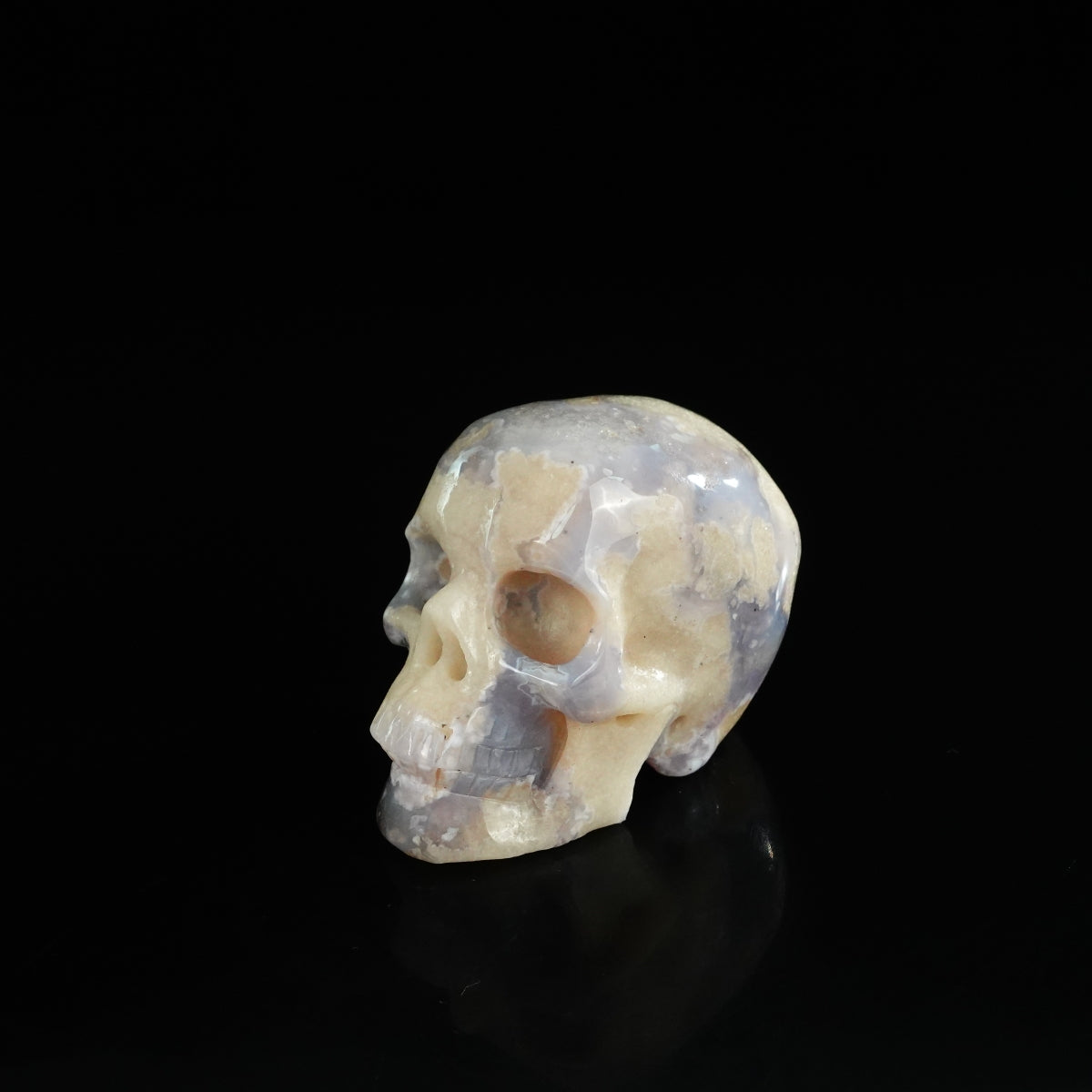 2.2" Blue Flower Agate Crystal Skull Carving - Unique Piece #BF13