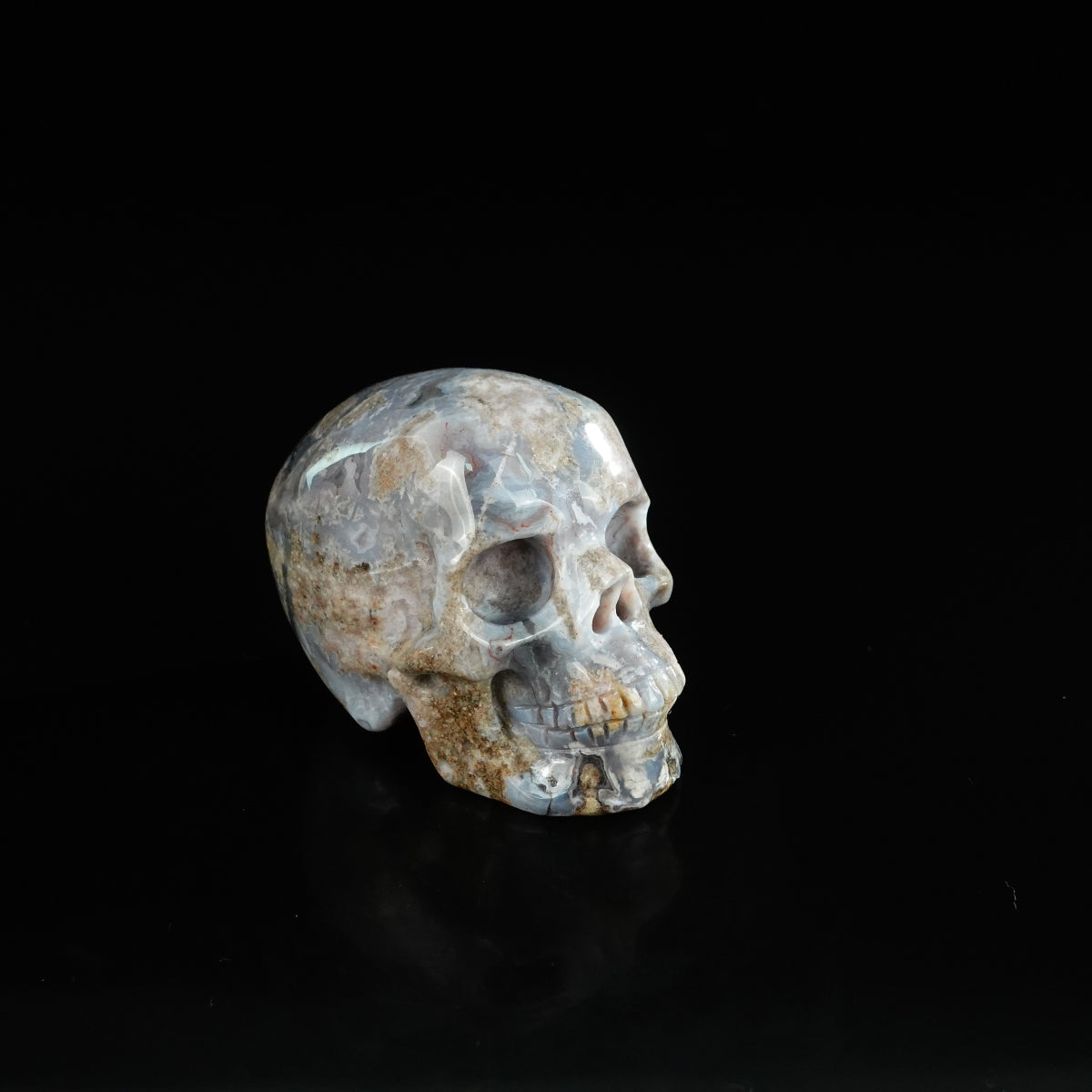2.2" Blue Flower Agate Crystal Skull Carving - Unique Piece #BF15
