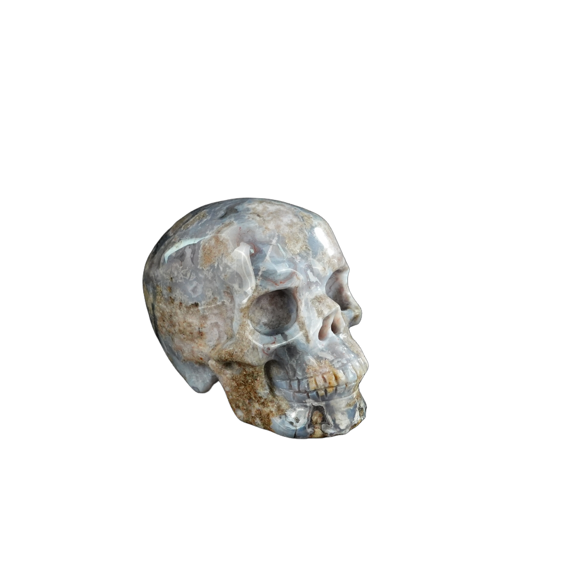 2.2" Blue Flower Agate Crystal Skull Carving - Unique Piece #BF15