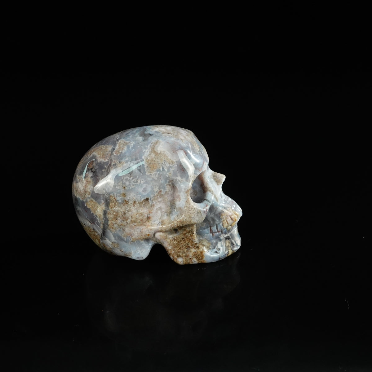 2.2" Blue Flower Agate Crystal Skull Carving - Unique Piece #BF15