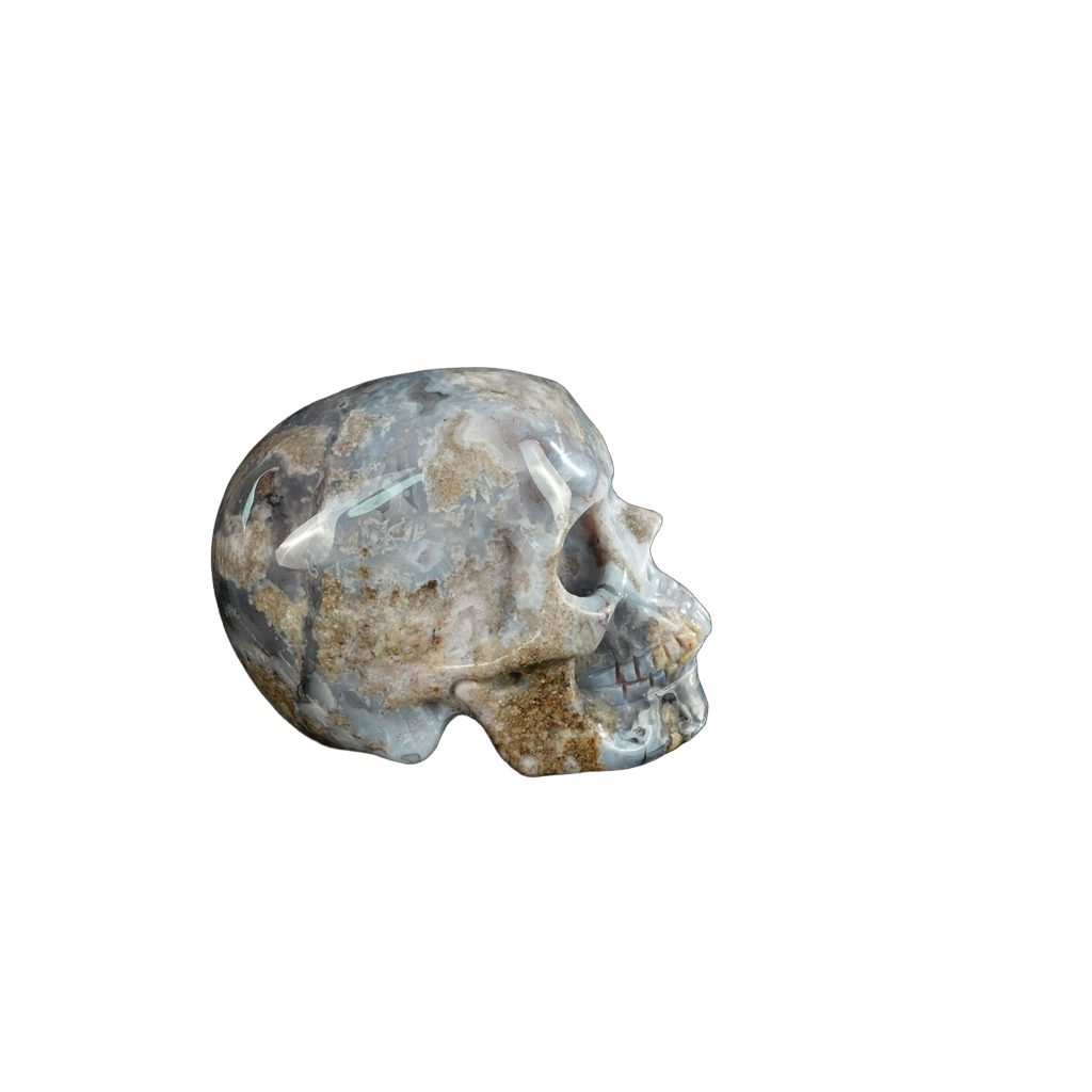 2.2" Blue Flower Agate Crystal Skull Carving - Unique Piece #BF15