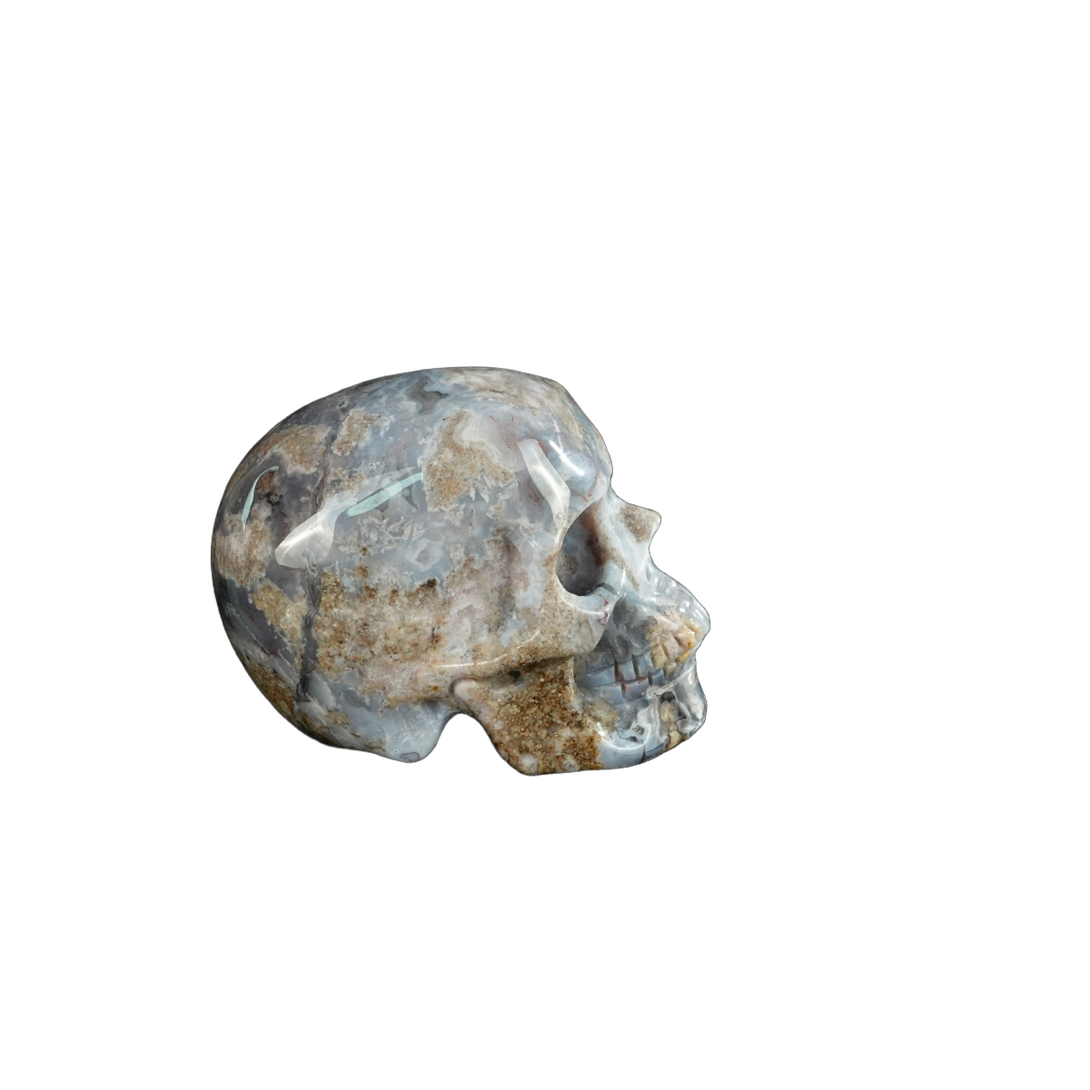 2.2" Blue Flower Agate Crystal Skull Carving - Unique Piece #BF15