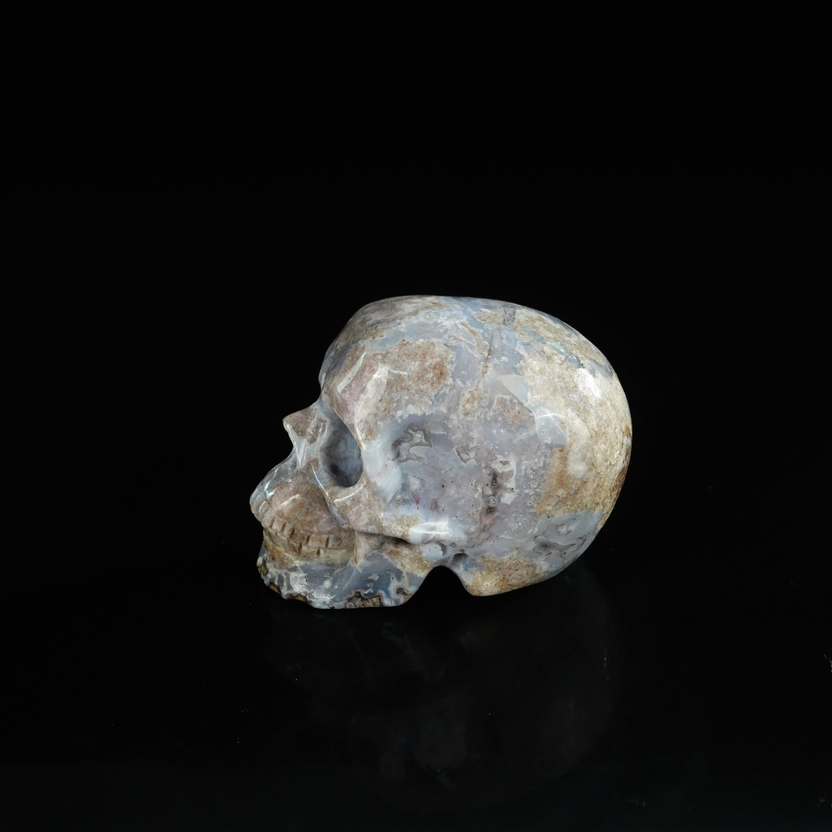 2.2" Blue Flower Agate Crystal Skull Carving - Unique Piece #BF15