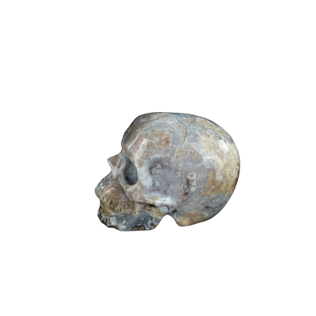 2.2" Blue Flower Agate Crystal Skull Carving - Unique Piece #BF15