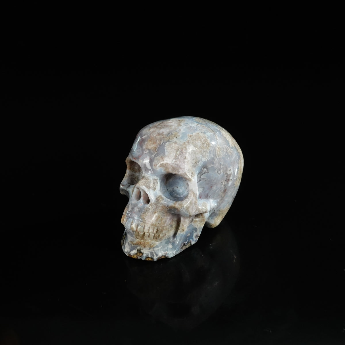 2.2" Blue Flower Agate Crystal Skull Carving - Unique Piece #BF15