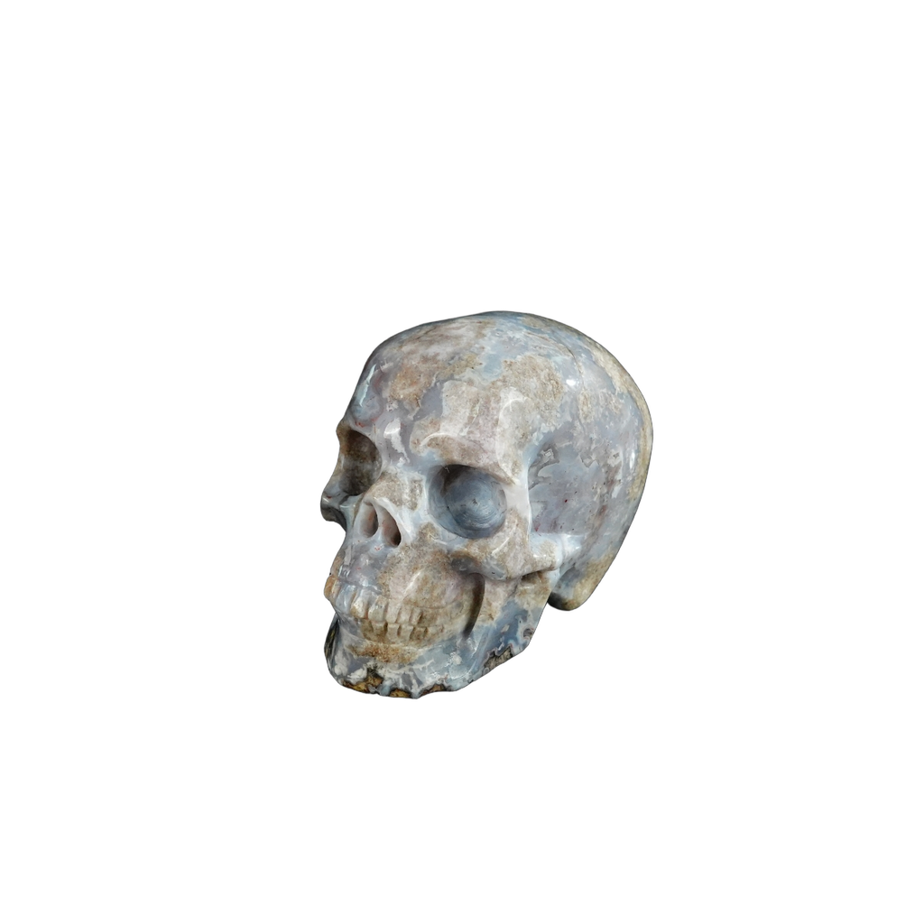 2.2" Blue Flower Agate Crystal Skull Carving - Unique Piece #BF15