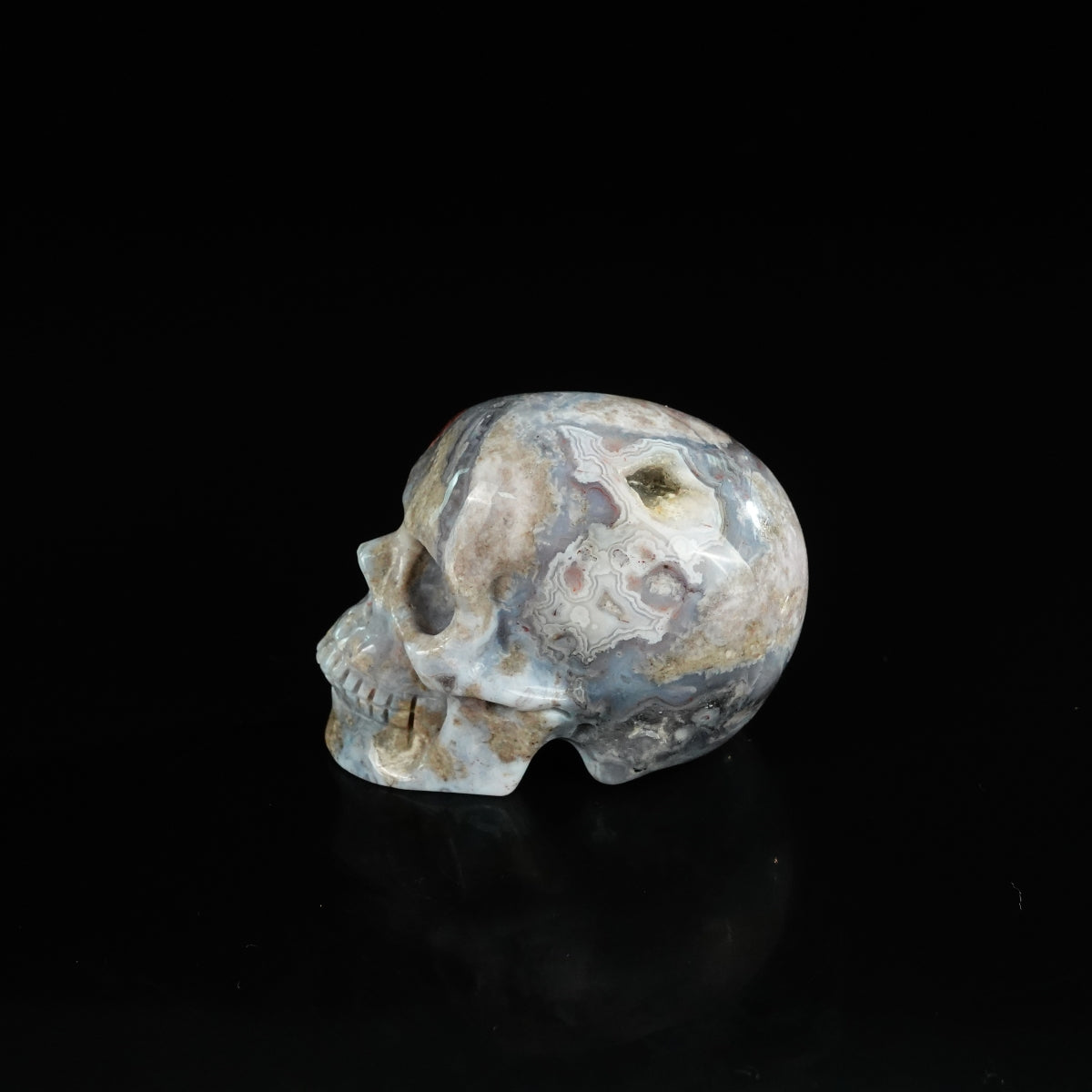 2.2" Blue Flower Agate Crystal Skull Carving - Unique Piece #BF16