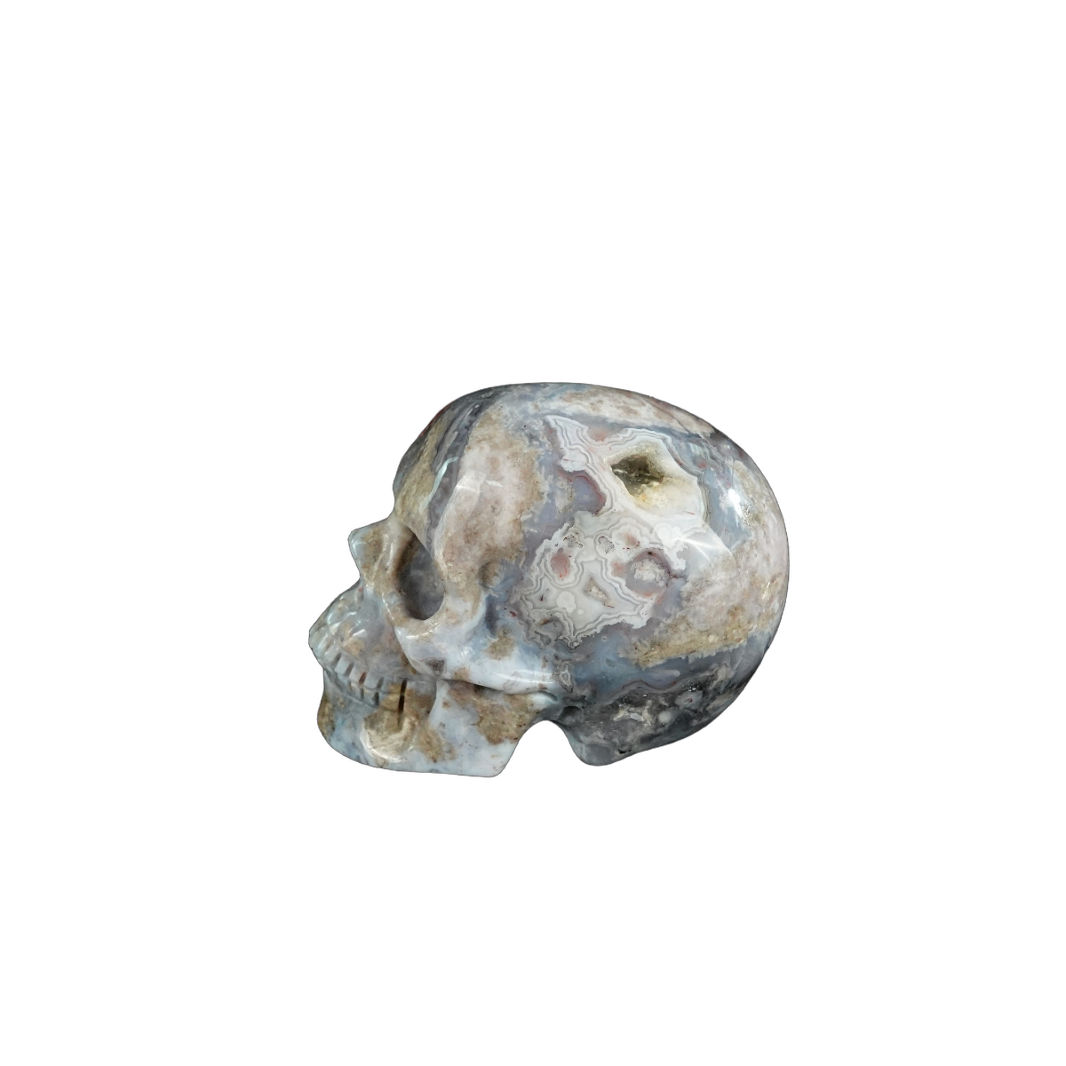 2.2" Blue Flower Agate Crystal Skull Carving - Unique Piece #BF16