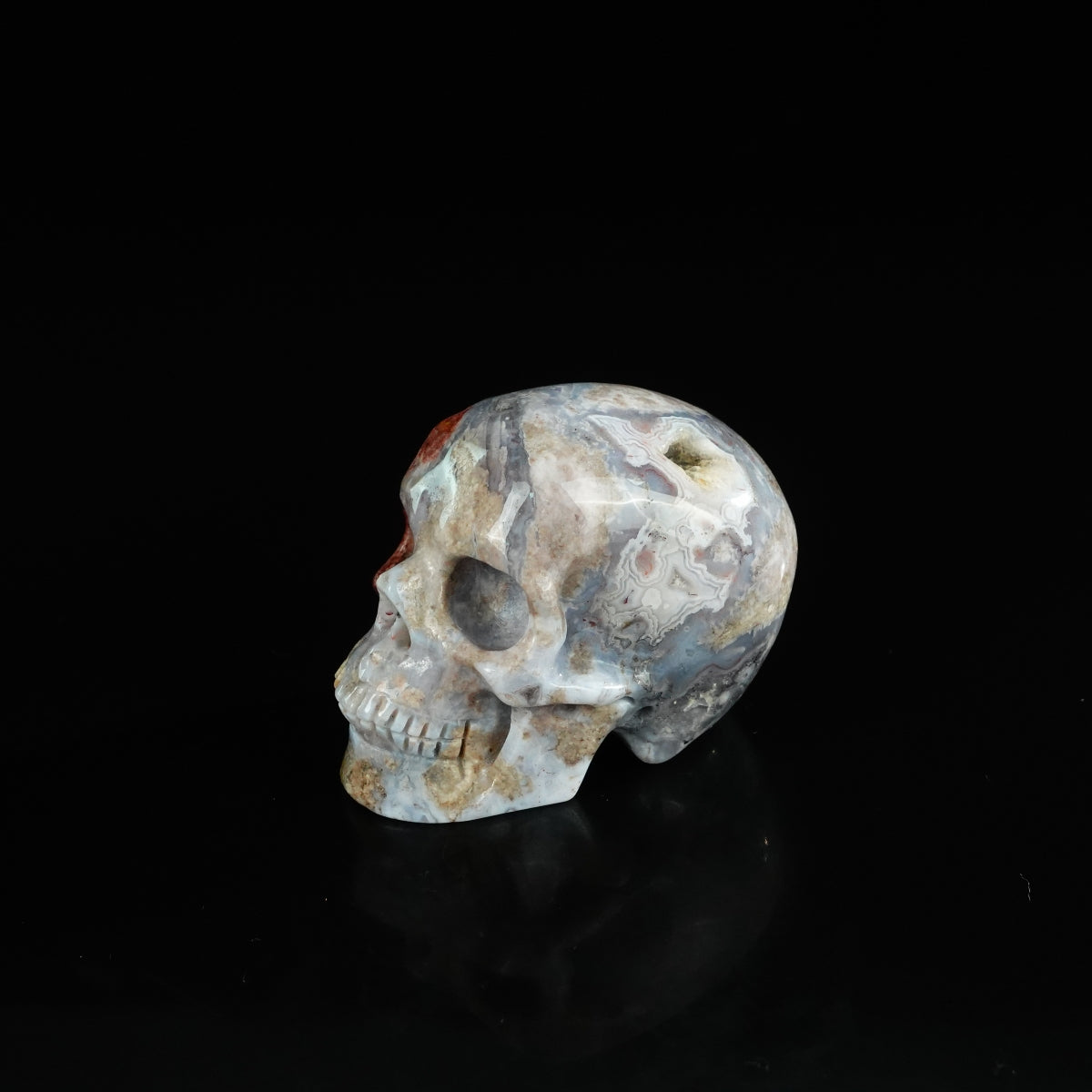 2.2" Blue Flower Agate Crystal Skull Carving - Unique Piece #BF16