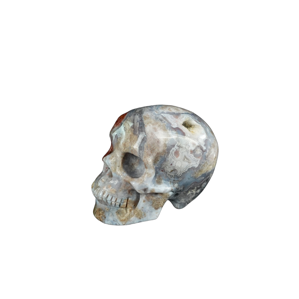 2.2" Blue Flower Agate Crystal Skull Carving - Unique Piece #BF16