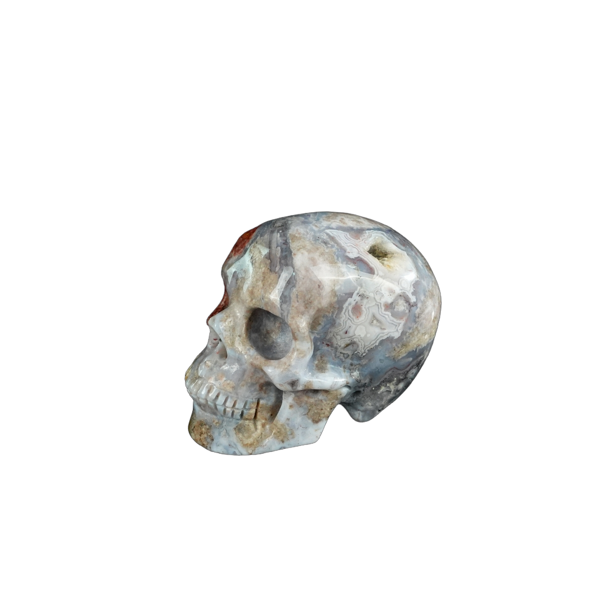 2.2" Blue Flower Agate Crystal Skull Carving - Unique Piece #BF16
