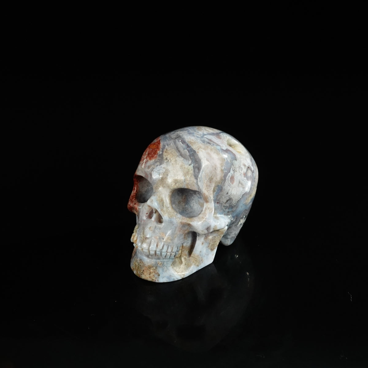 2.2" Blue Flower Agate Crystal Skull Carving - Unique Piece #BF16