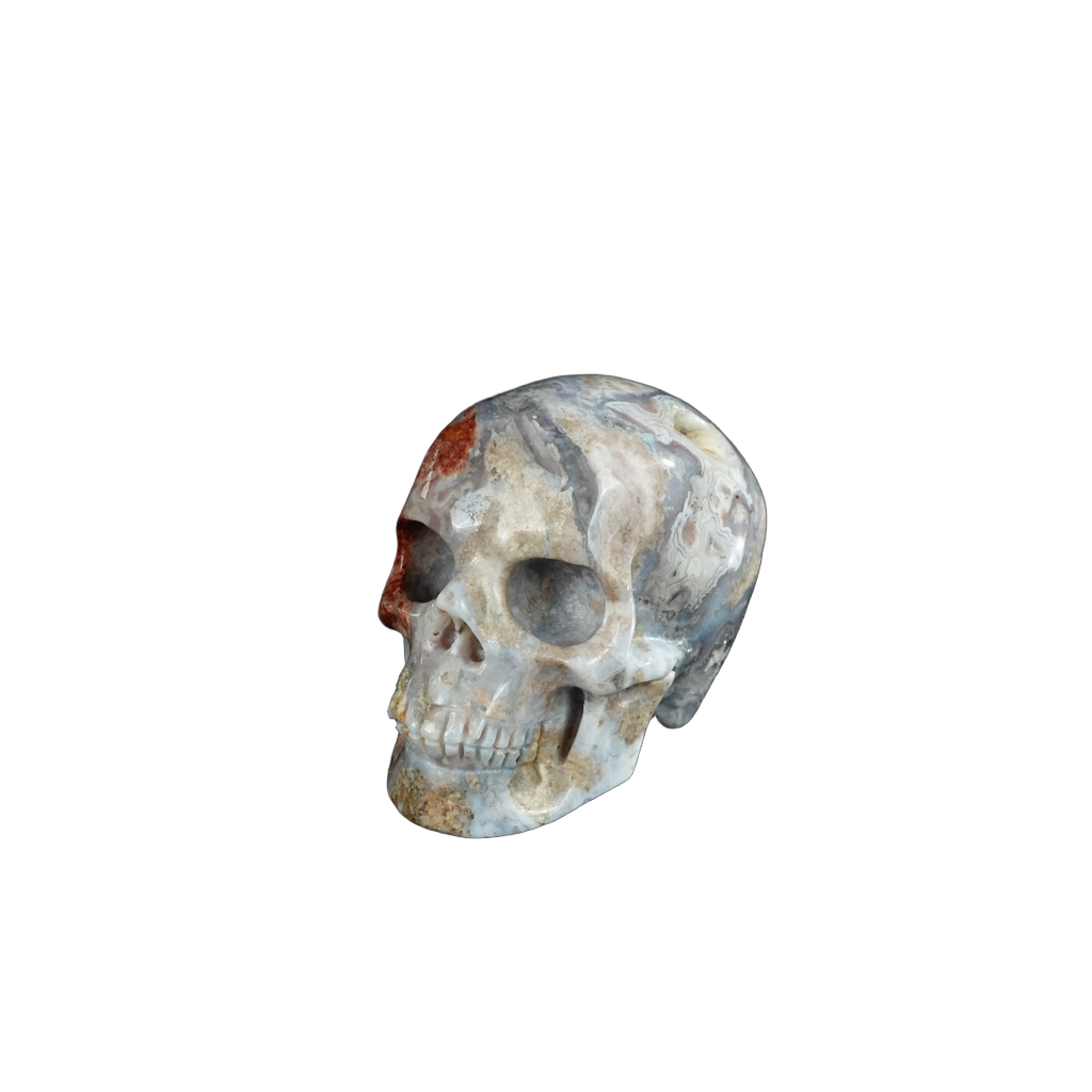 2.2" Blue Flower Agate Crystal Skull Carving - Unique Piece #BF16