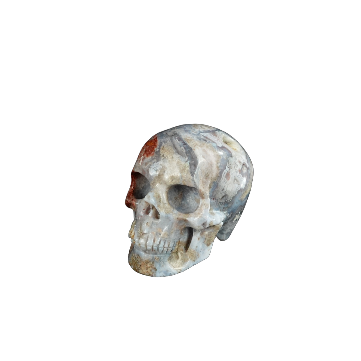 2.2" Blue Flower Agate Crystal Skull Carving - Unique Piece #BF16