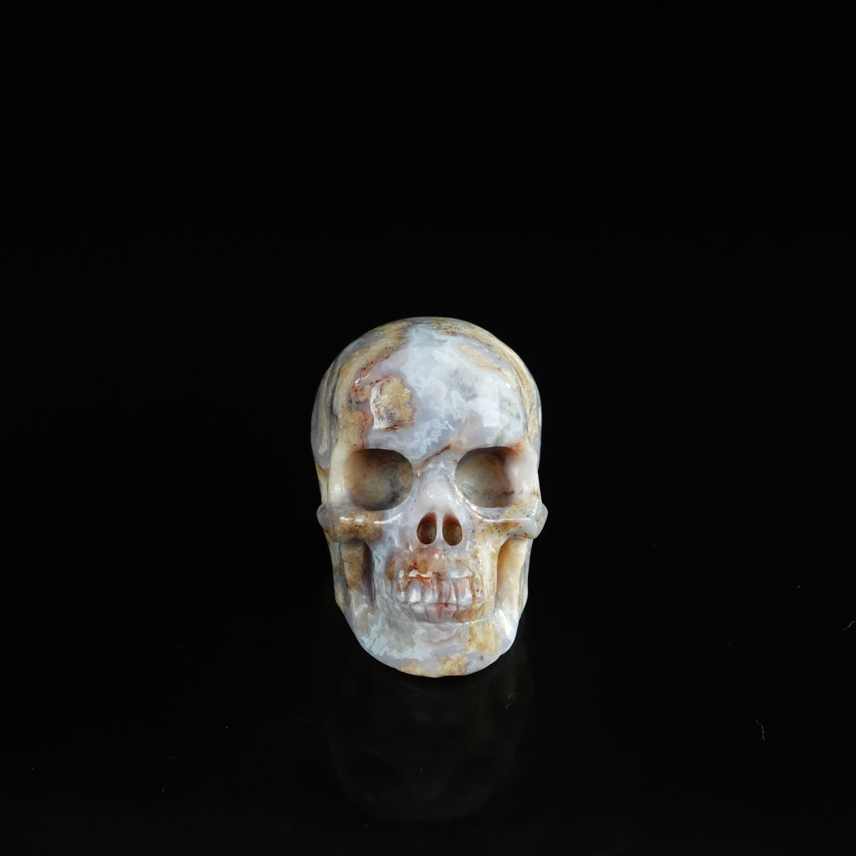 2.2" Blue Flower Agate Crystal Skull Carving - Unique Piece #BF18