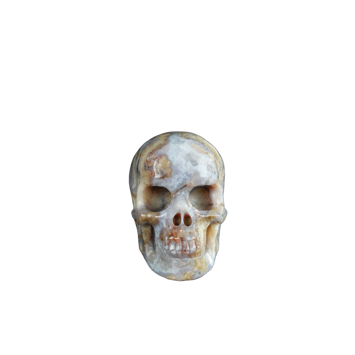 2.2" Blue Flower Agate Crystal Skull Carving - Unique Piece #BF18
