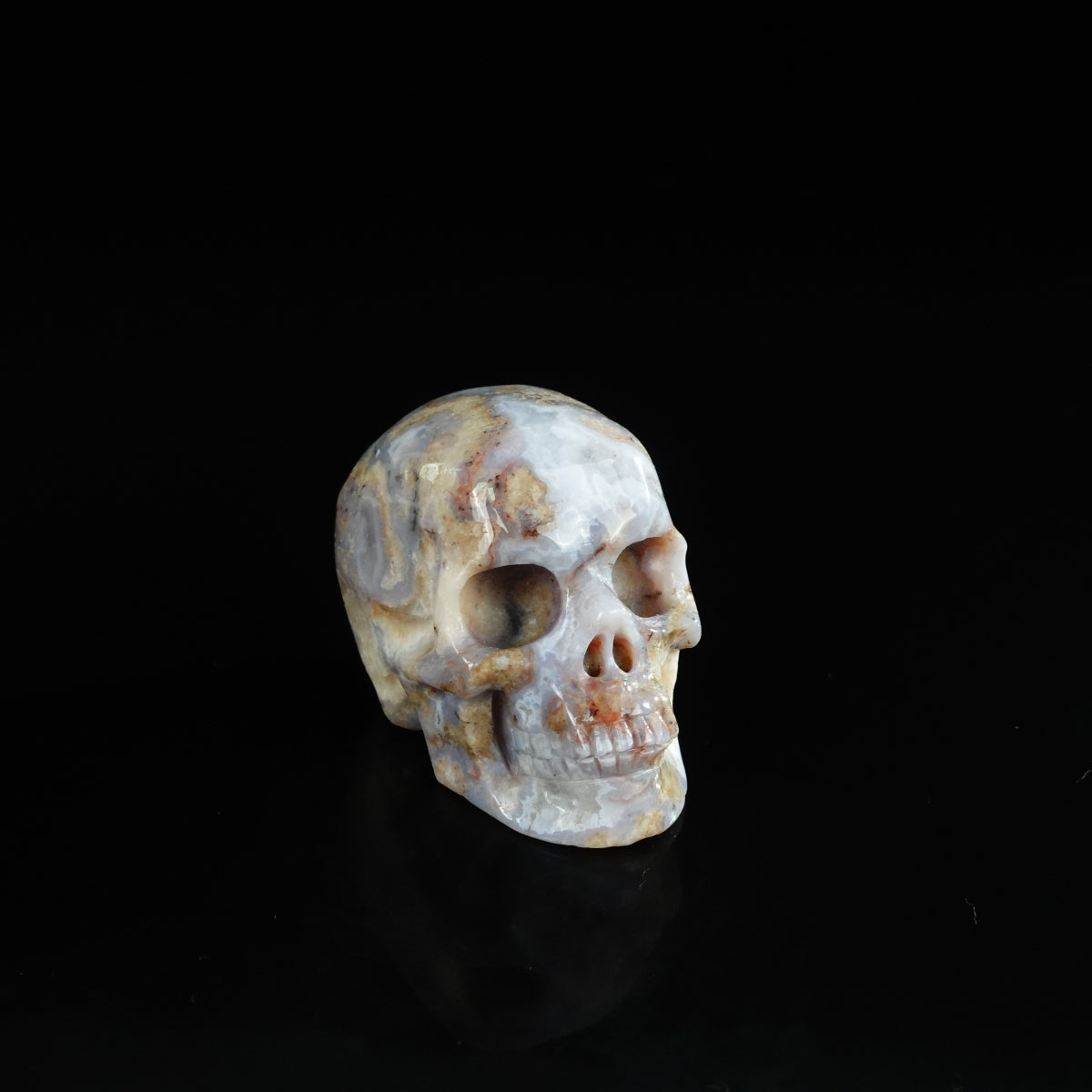 2.2" Blue Flower Agate Crystal Skull Carving - Unique Piece #BF18