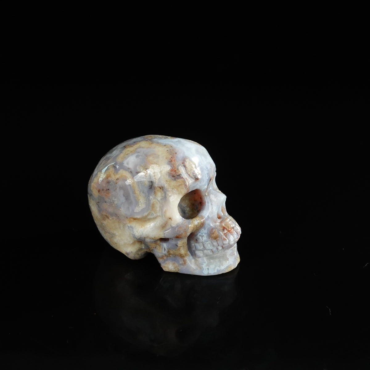 2.2" Blue Flower Agate Crystal Skull Carving - Unique Piece #BF18