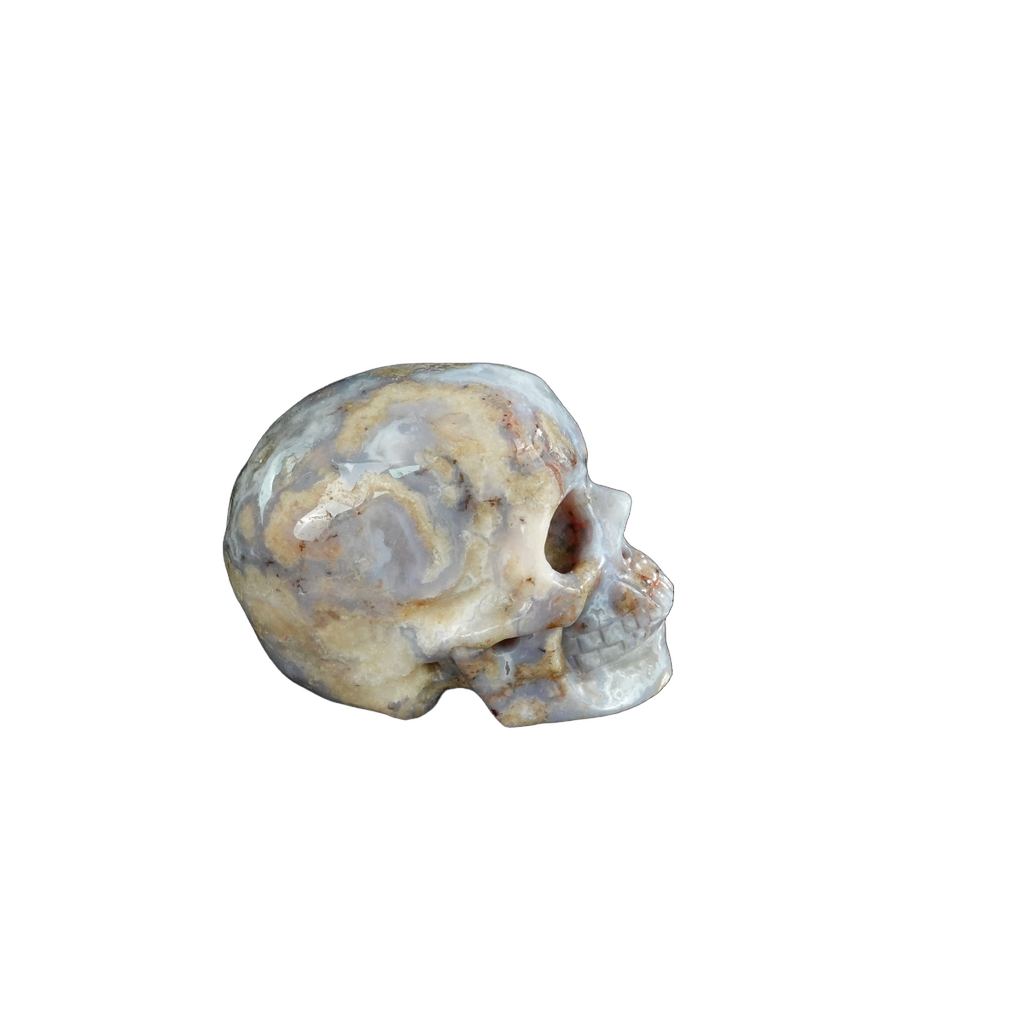 2.2" Blue Flower Agate Crystal Skull Carving - Unique Piece #BF18