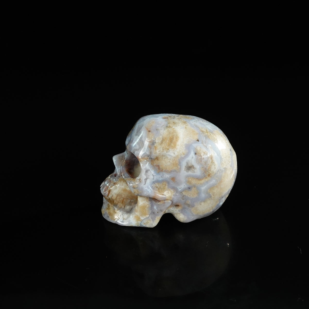 2.2" Blue Flower Agate Crystal Skull Carving - Unique Piece #BF18