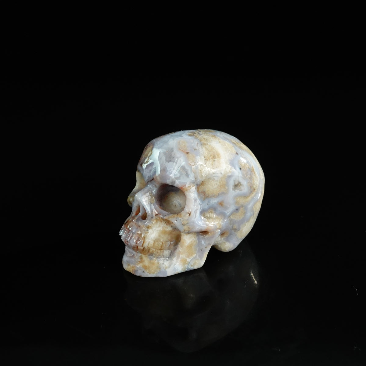 2.2" Blue Flower Agate Crystal Skull Carving - Unique Piece #BF18
