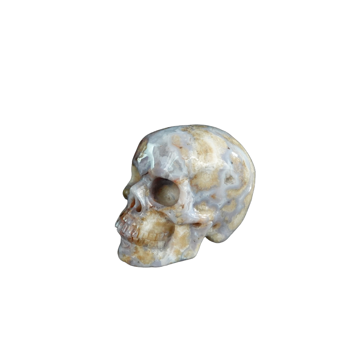 2.2" Blue Flower Agate Crystal Skull Carving - Unique Piece #BF18