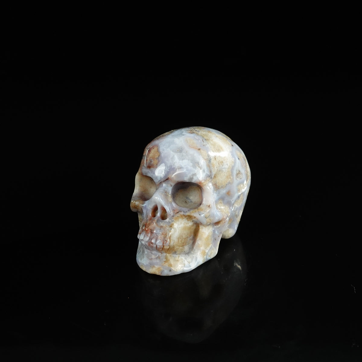 2.2" Blue Flower Agate Crystal Skull Carving - Unique Piece #BF18