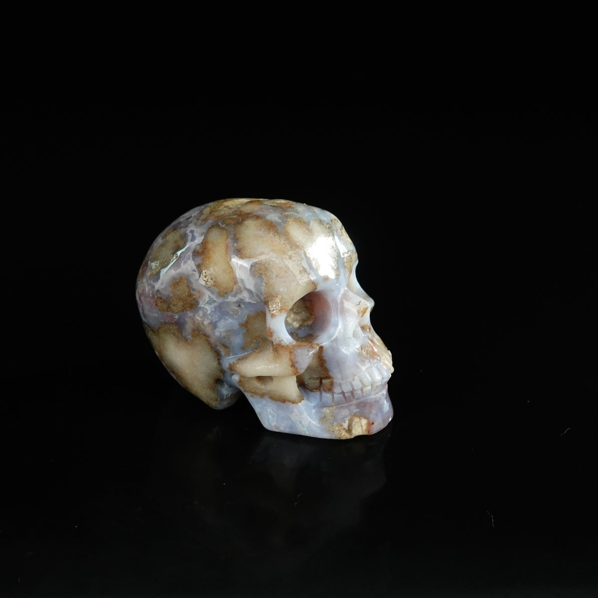 2.2" Blue Flower Agate Crystal Skull Carving - Unique Piece #BF19