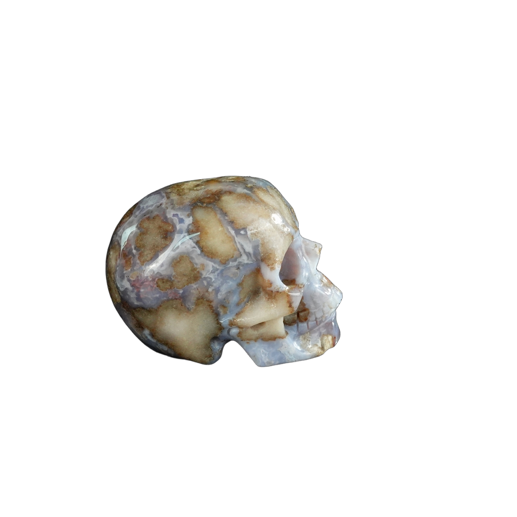 2.2" Blue Flower Agate Crystal Skull Carving - Unique Piece #BF19