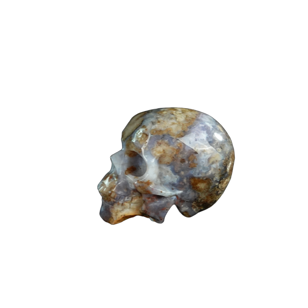 2.2" Blue Flower Agate Crystal Skull Carving - Unique Piece #BF19